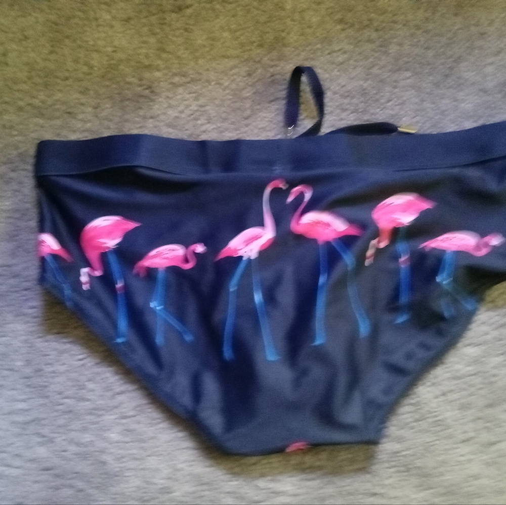 Men's navy with pink flamingos bikini swimming suit
